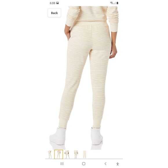 New Large Amazon Essentials Cream Zebra Stripe Athletic Casual Loungewear Pants - Picture 2 of 5
